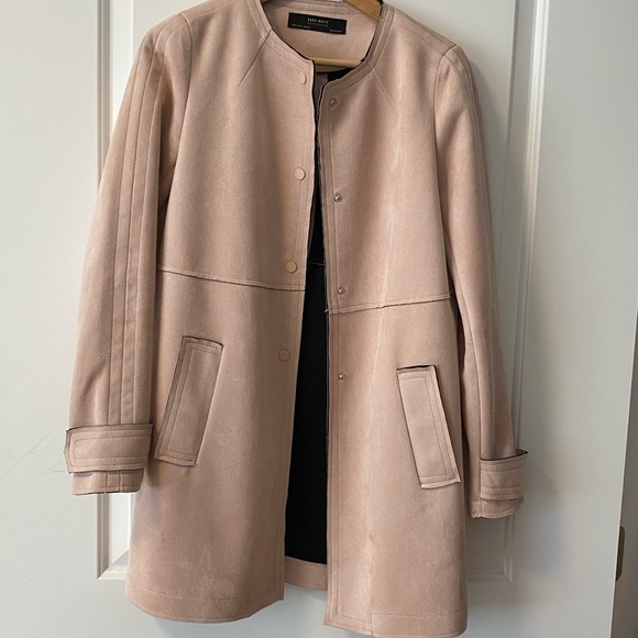 Zara faux suede coat with round neck light pink Small - Picture 3 of 7